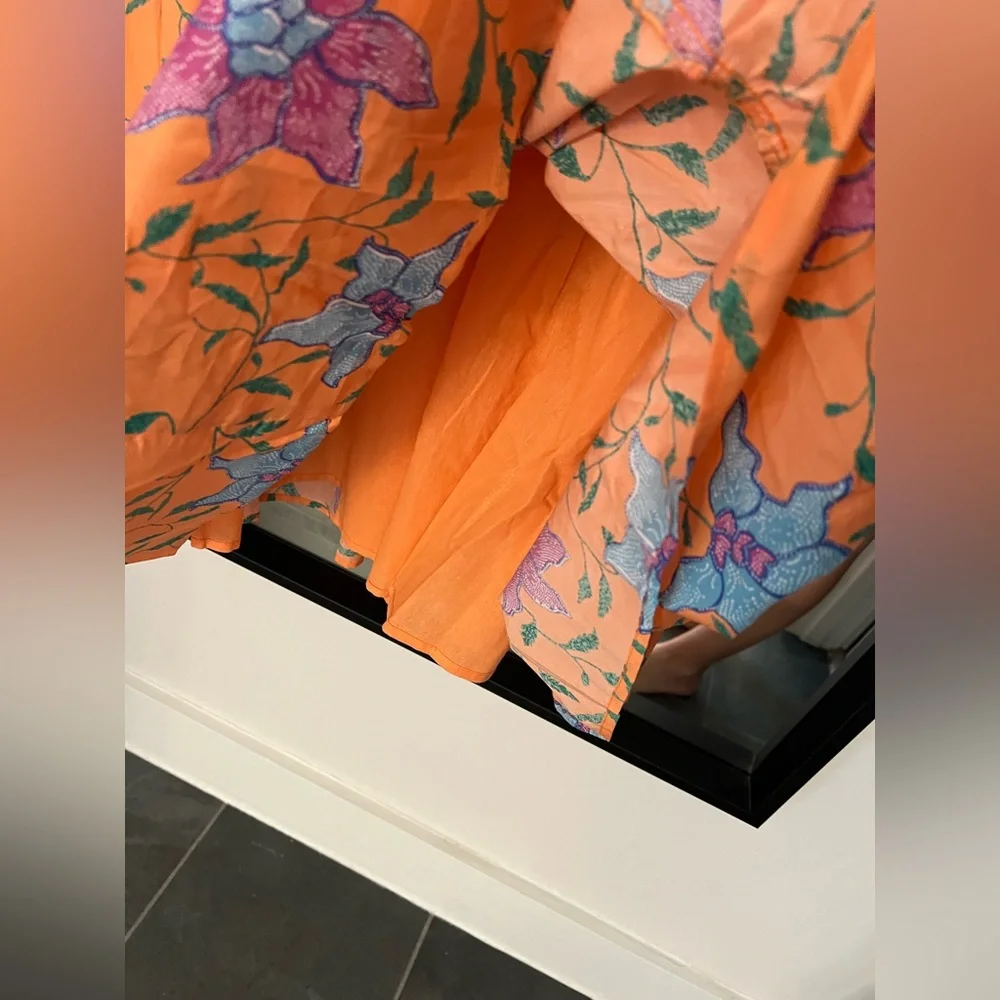 Tuckernuck Coral Maxi Dress with Blue & Pink Floral Print